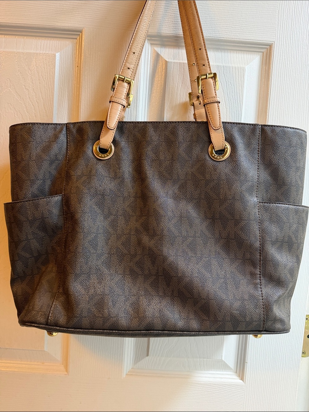 Michael Kors Brown & Beige Logo Tote with Light Trim